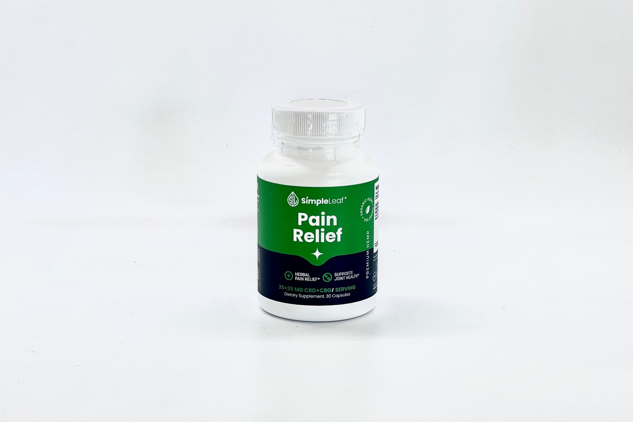 Simple Leaf Pain Relief Capsules (750mg CBD & 750mg CBG, 30-day Supply)